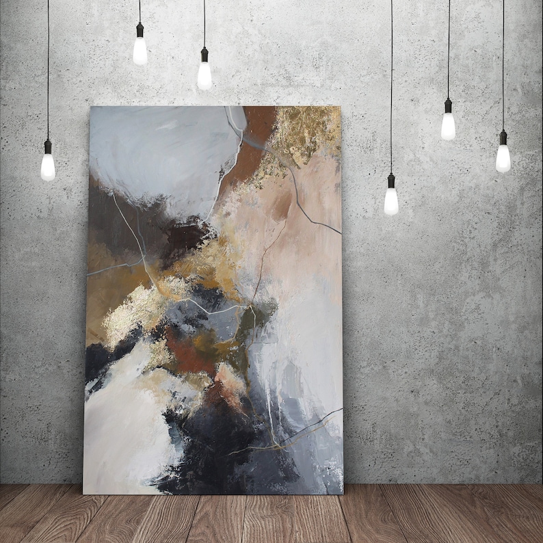 Painting Abstract Gray Abstract Art Gold Gray Abstract Etsy