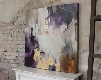Lila abstraktes Gemälde | Lila abstrakte Kunst | Lila Goldmalerei | Lila Wandbild | Abstrakte Kunst lila | Lila abstrakte Wand | Hochwasser