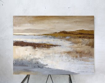 グレークリームブラウンの壁アート | クリームゴールドグレーの抽象画