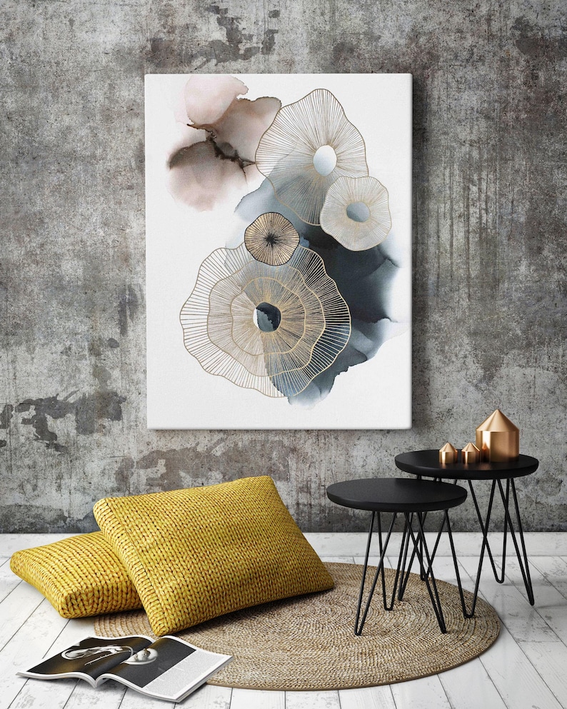 Minimal Ink Art Blue Ink Painting Blue Gold Ink Ink Etsy