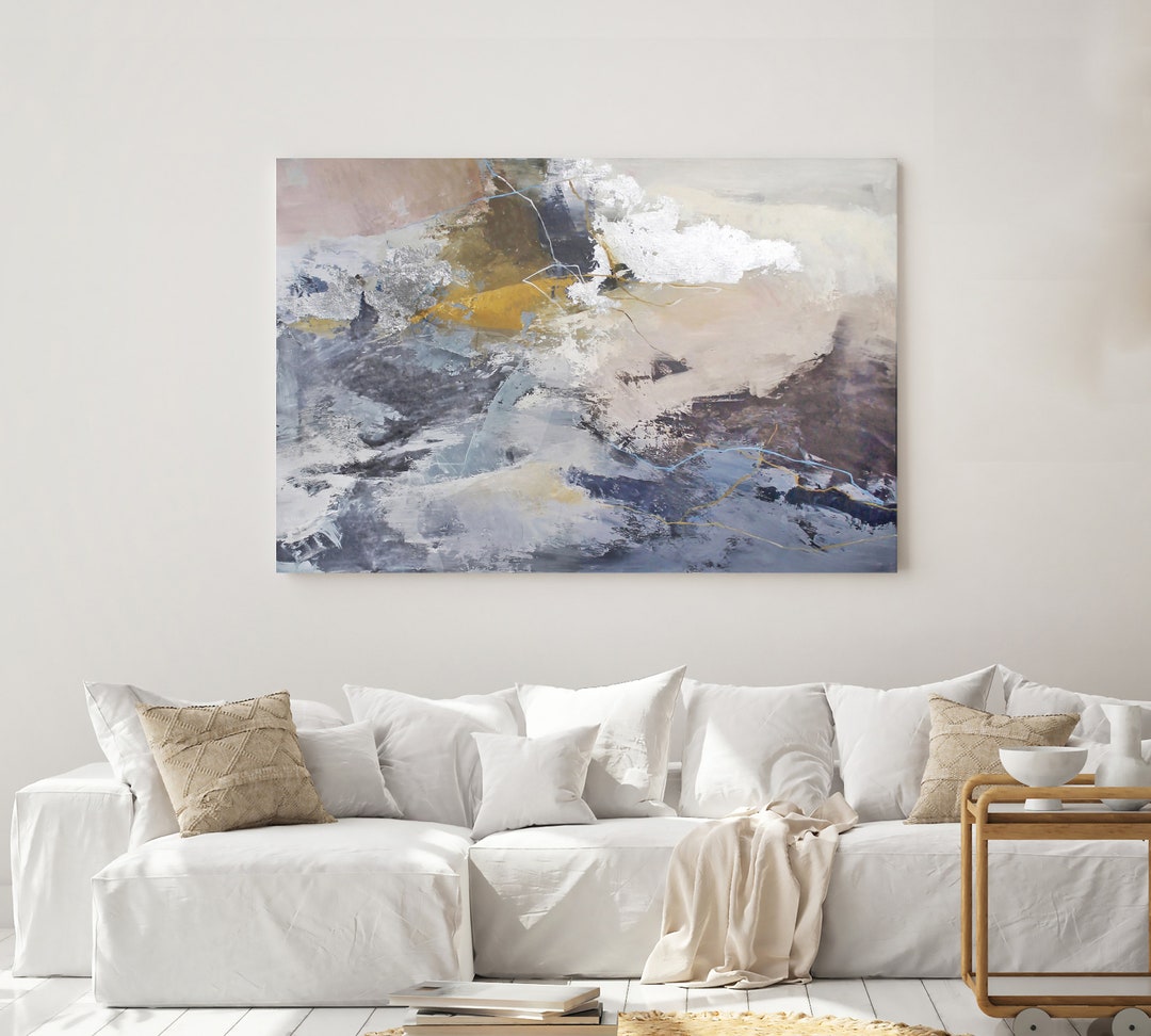 Painting Blue Silver Art Blue Silver Wall Art Horizontal Blue Etsy