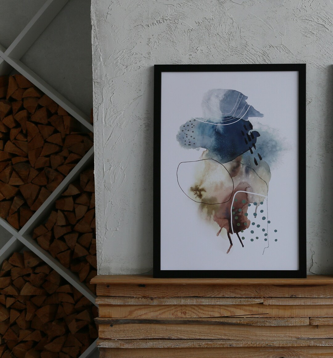 Print Ink Art Blue Print Abstract Сlouds Poster Abstract Etsy