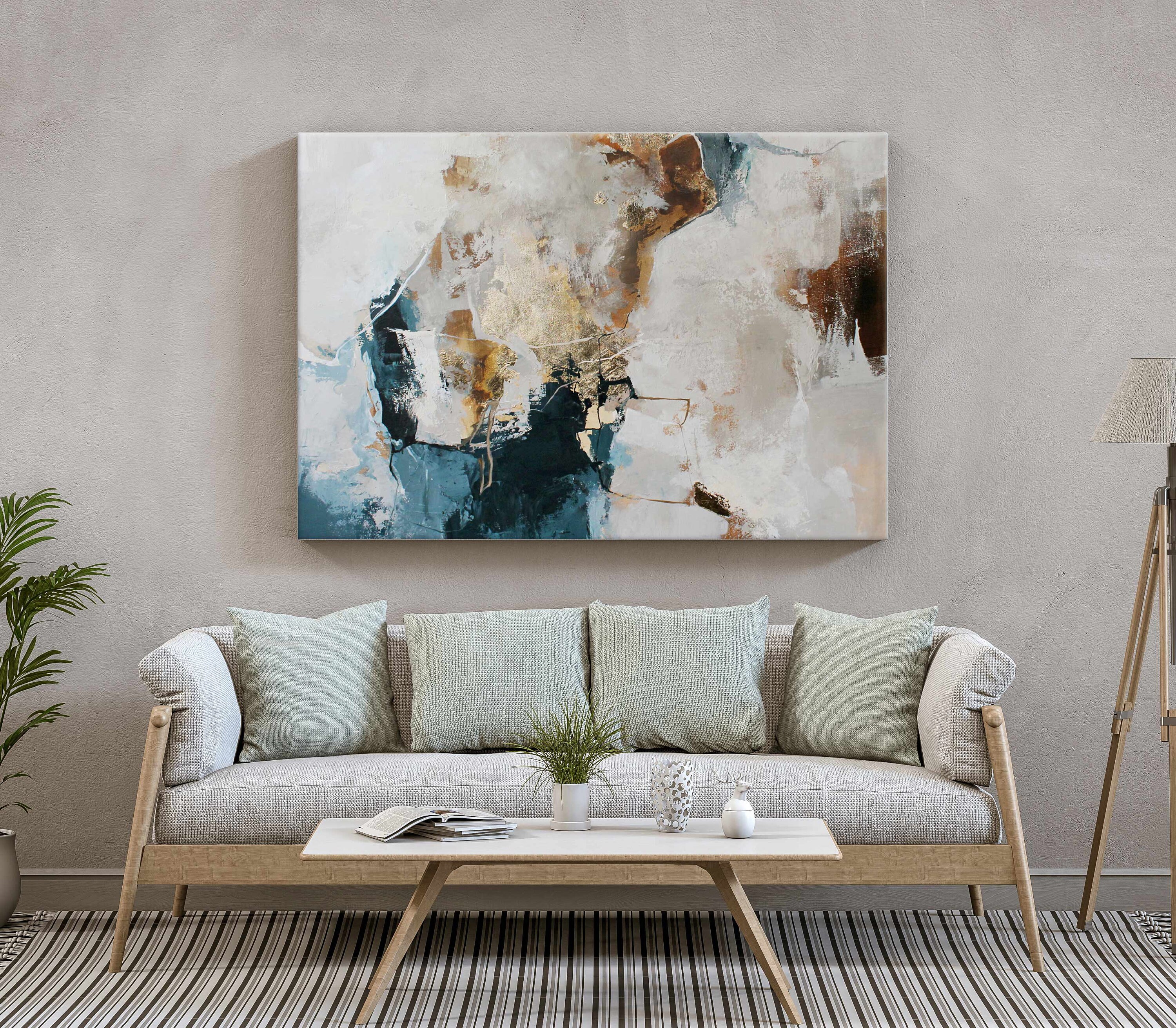 アクリル画 抽象 青と金 青と金の壁アート | 青の抽象画 | オリジナルの青の抽象画キャンバス