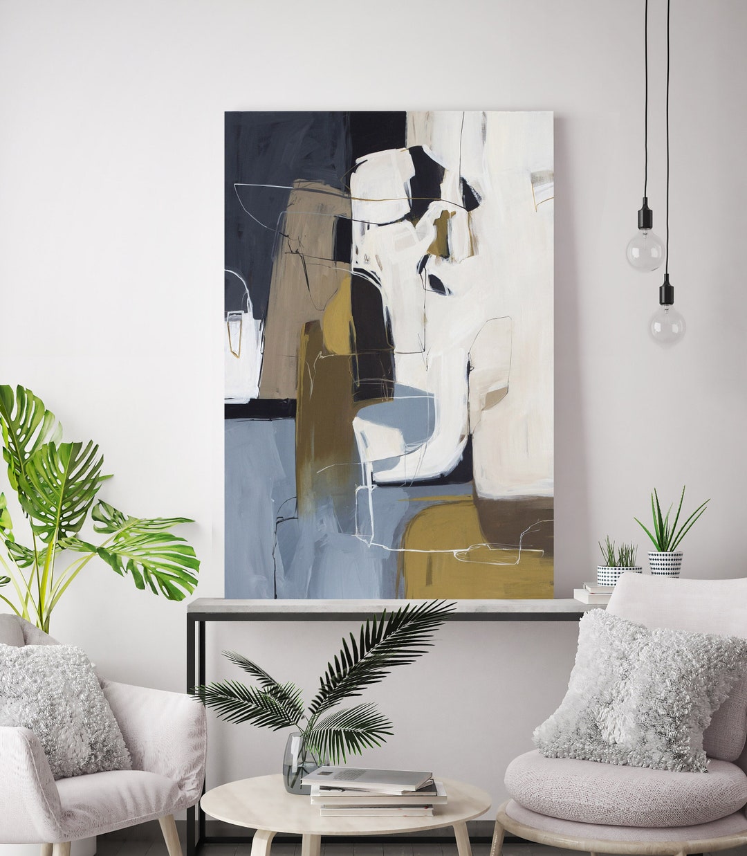 モデルルーム展示品※抽象画大 青 白 金色 茶色 作家サインあり ブラウンブルーの絵画 | 青茶色の壁アート | 茶色の抽象画 | 白茶色の