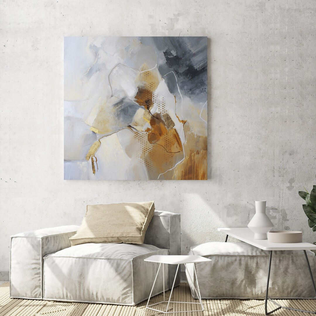 Brown Blue Abstract Painting Blue and Grey Abstract Wall Art Etsy