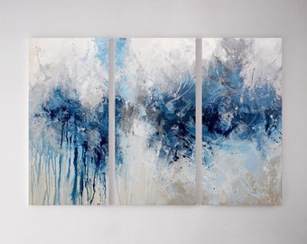 Blue Triptych Wall Art | Blue Wall Art | Triptych Blue Wall Art