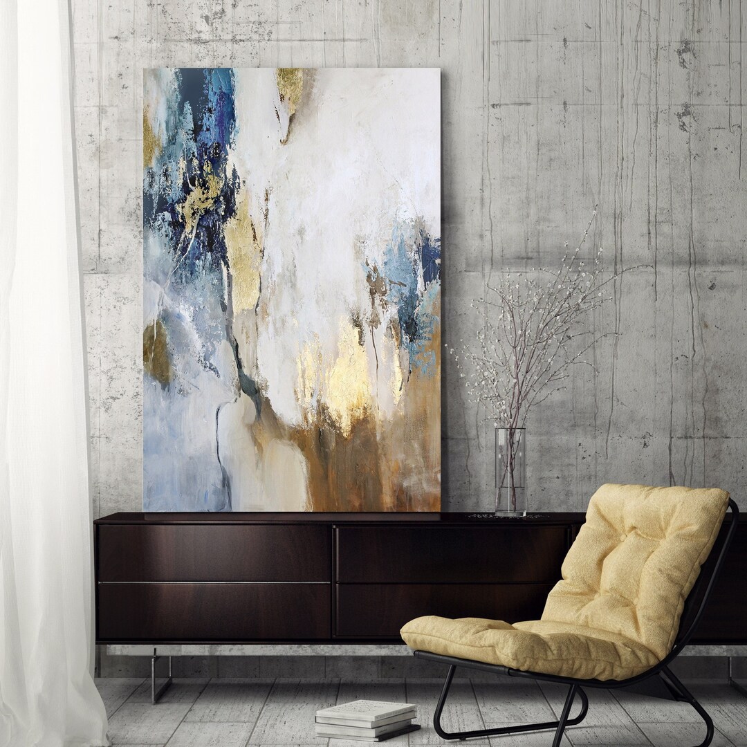 Blue and Gold Wall Art | Blue Abstract Wall Art | Blue and Gold ...