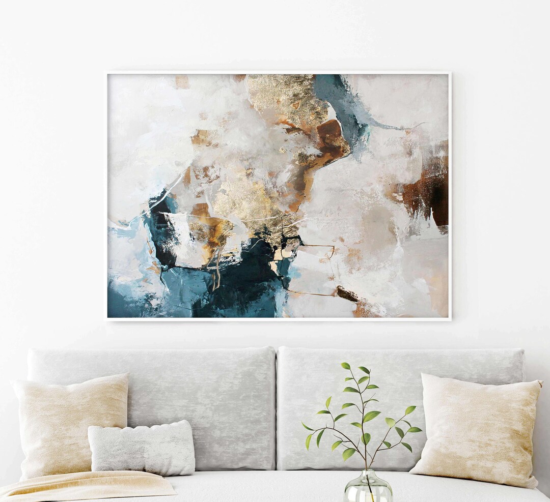 Abstract Blue and Brown Painting Blue and Gold Wall Art Oversize Blue