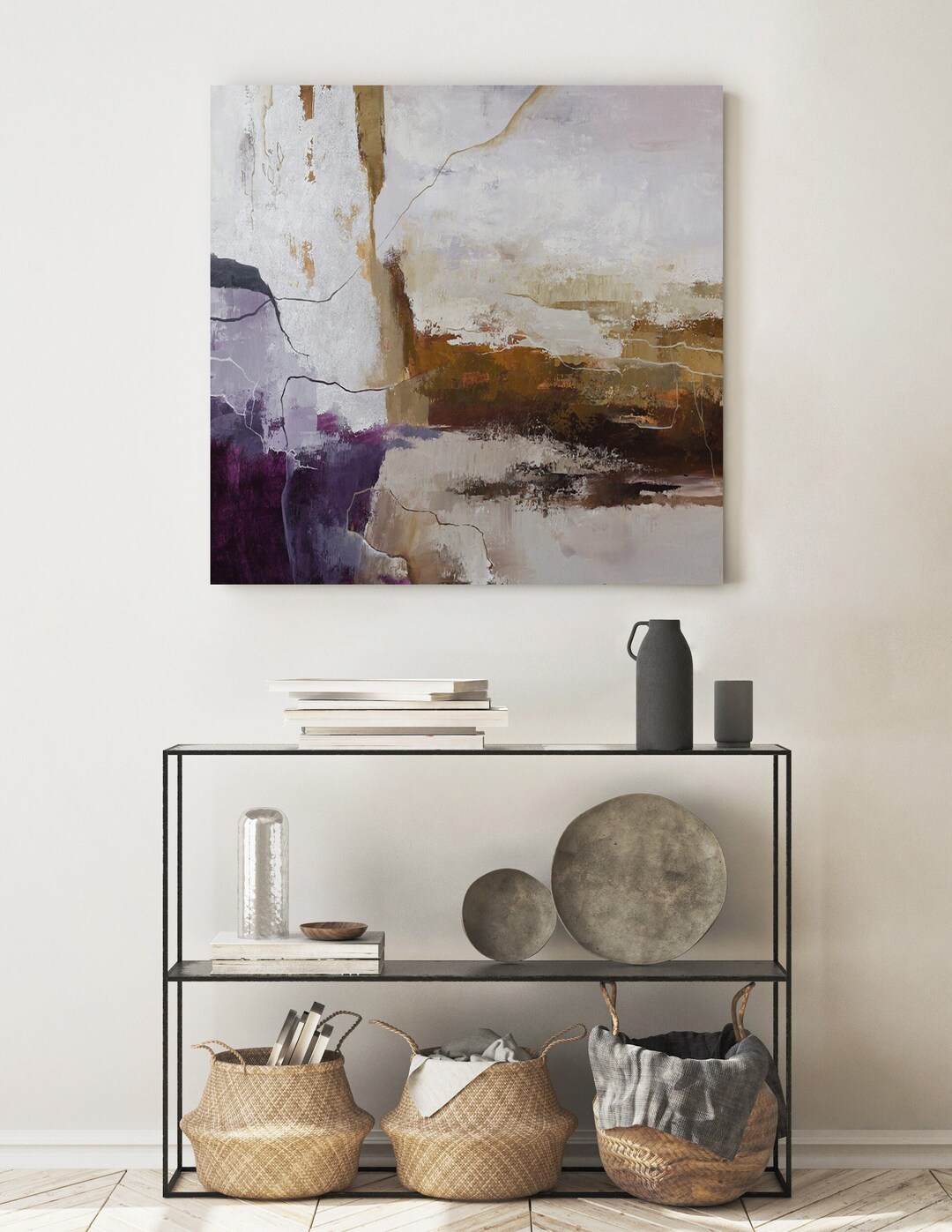 Purple Abstract Canvas Painting Large Moody Purple Wall Art Interior