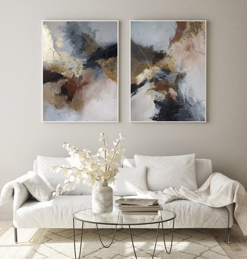 Painting Abstract Gray Abstract Art Gold Gray Abstract Etsy