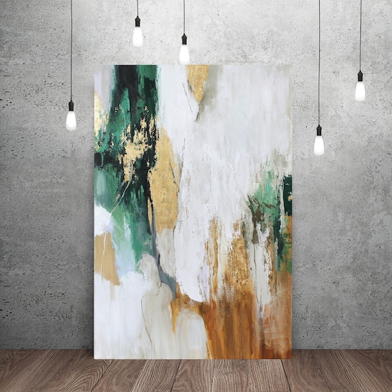 グリーンゴールドの抽象画 | 緑と金の絵画 | 抽象画キャンバスアクリル