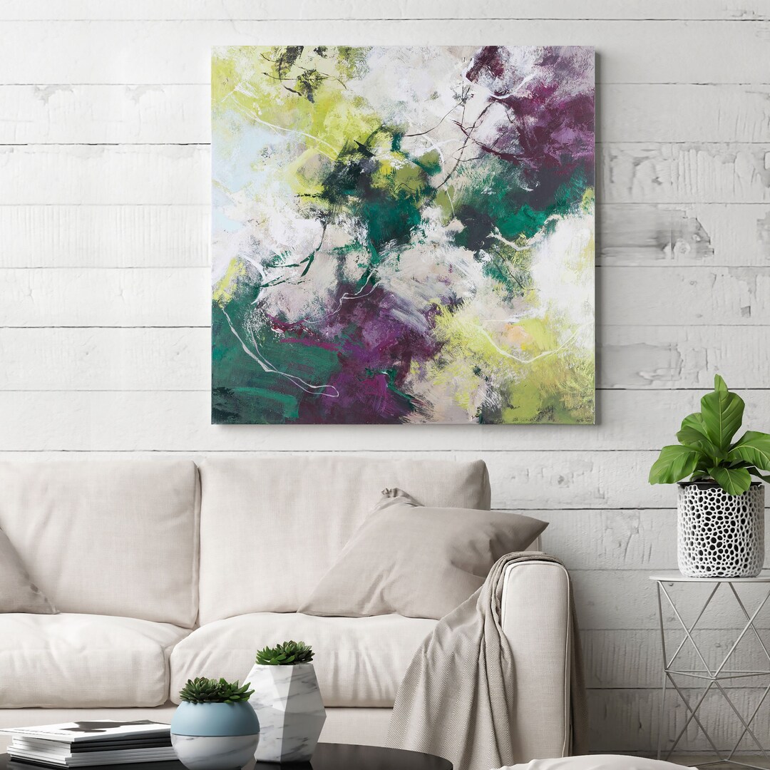 Purple Green Abstract Wall Art Purple Green Painting Violet Green