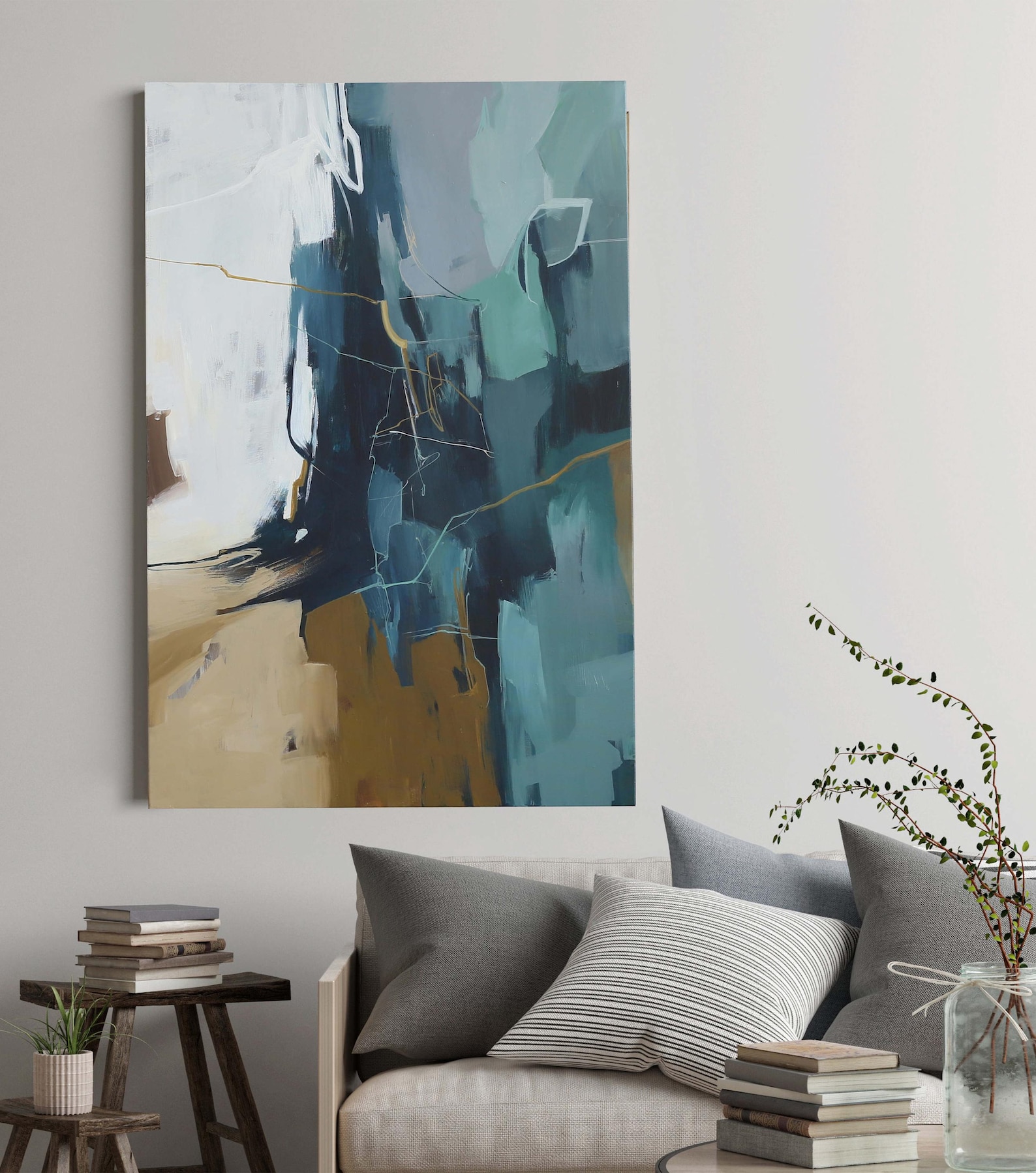 Teal Abstract Painting | Original Canvas Art | Dark Teal Wall Art ...