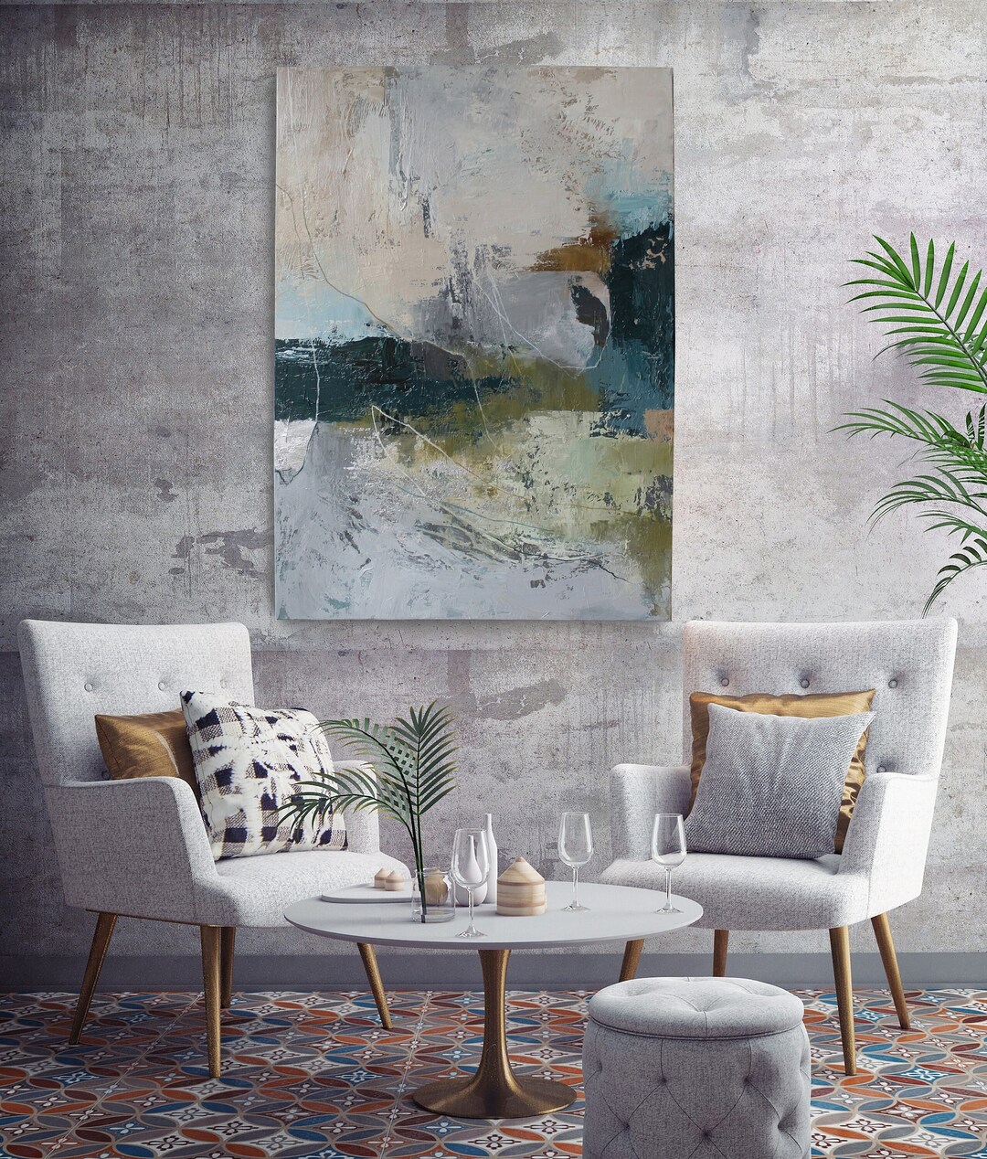 Green Grey Painting Green Blue Grey Abstract Green Blue Grey Original ...