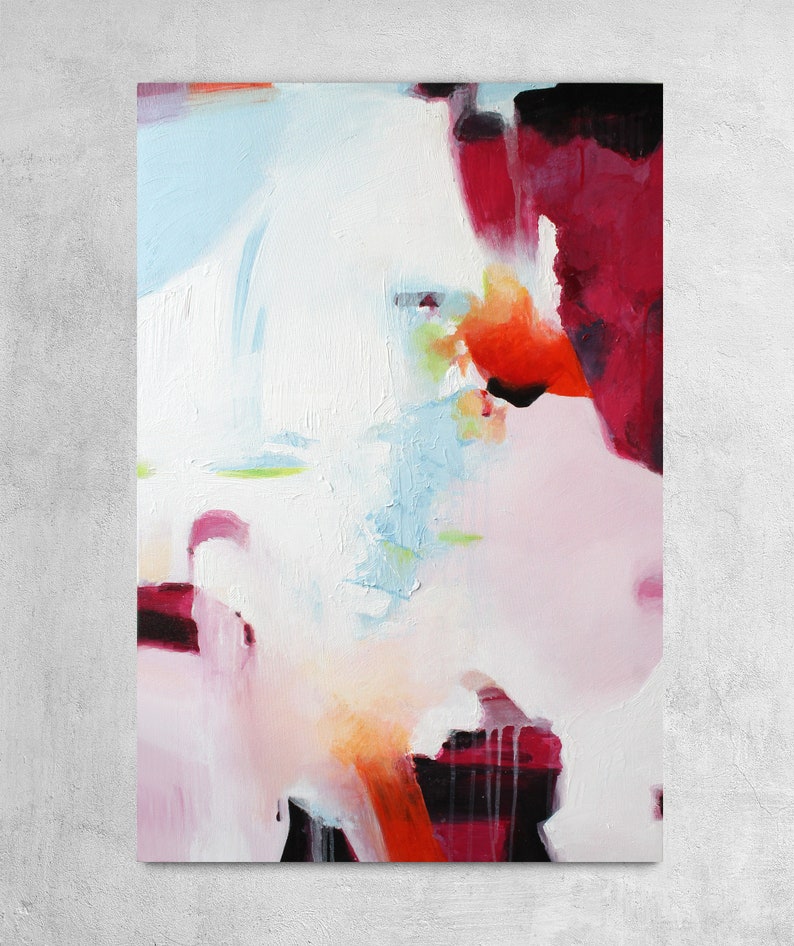 Home Living room Wall decor,by Matis-Art named:Bright combination Original Modern Acrylic Abstract Red Blue Pink White Painting on Canvas