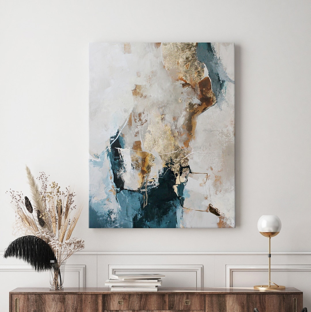 Print Abstract Blue Gold Poster Navy Gold Wall Art Original Print Blue ...