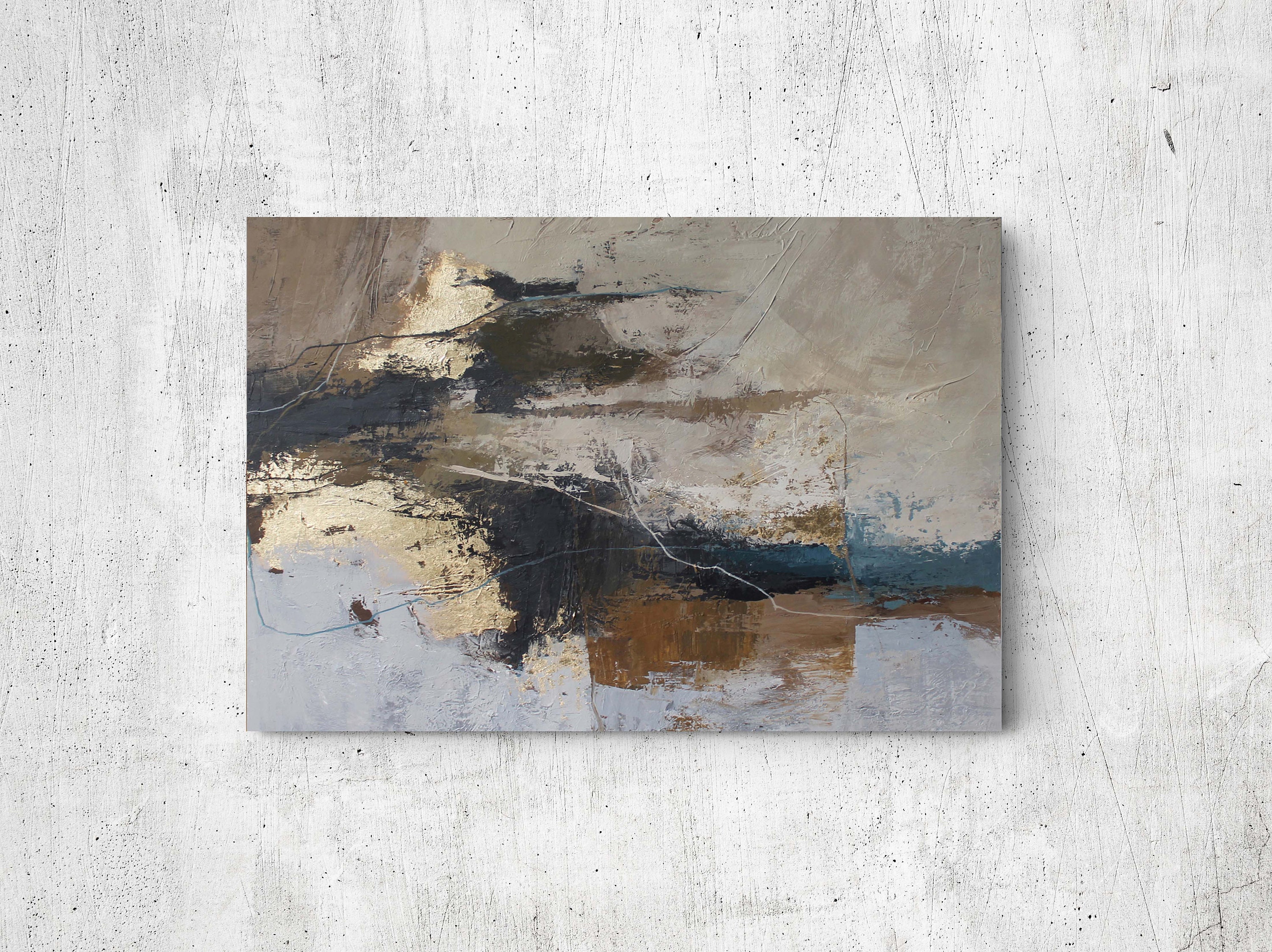 青と茶色のキャンバスアート | 抽象画 ブラウン ゴールド ベージュ