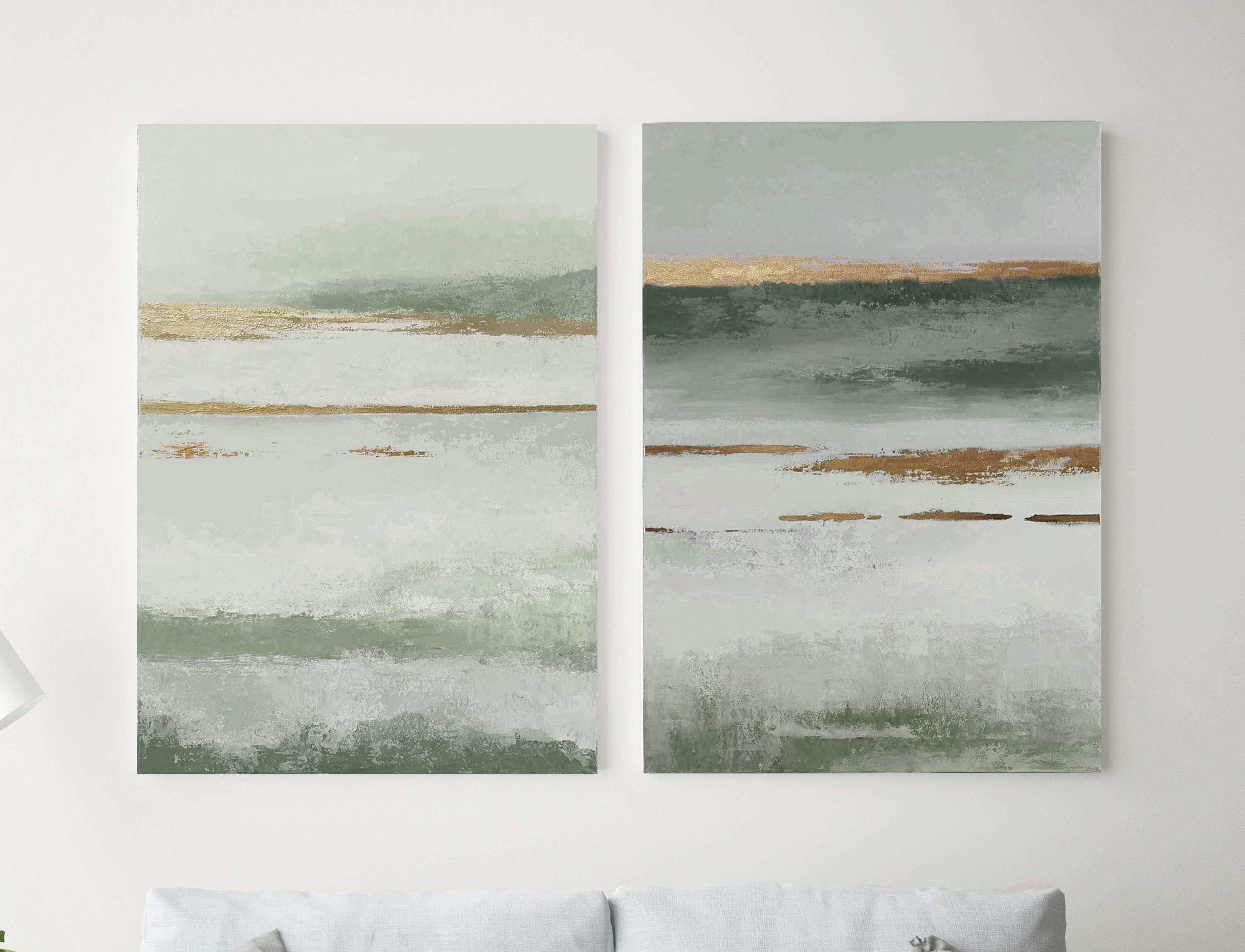 Sage green wall art | Sage green wall art abstract | Above bed art | Above bed decor | Wall art above bed | Set of 2 | Olive Placidity set