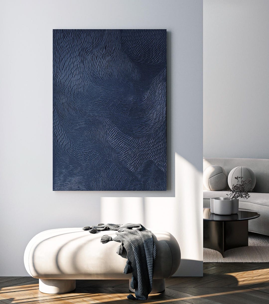 Navy Textured Painting | Minimalist Wall Art | Textured Abstract ...