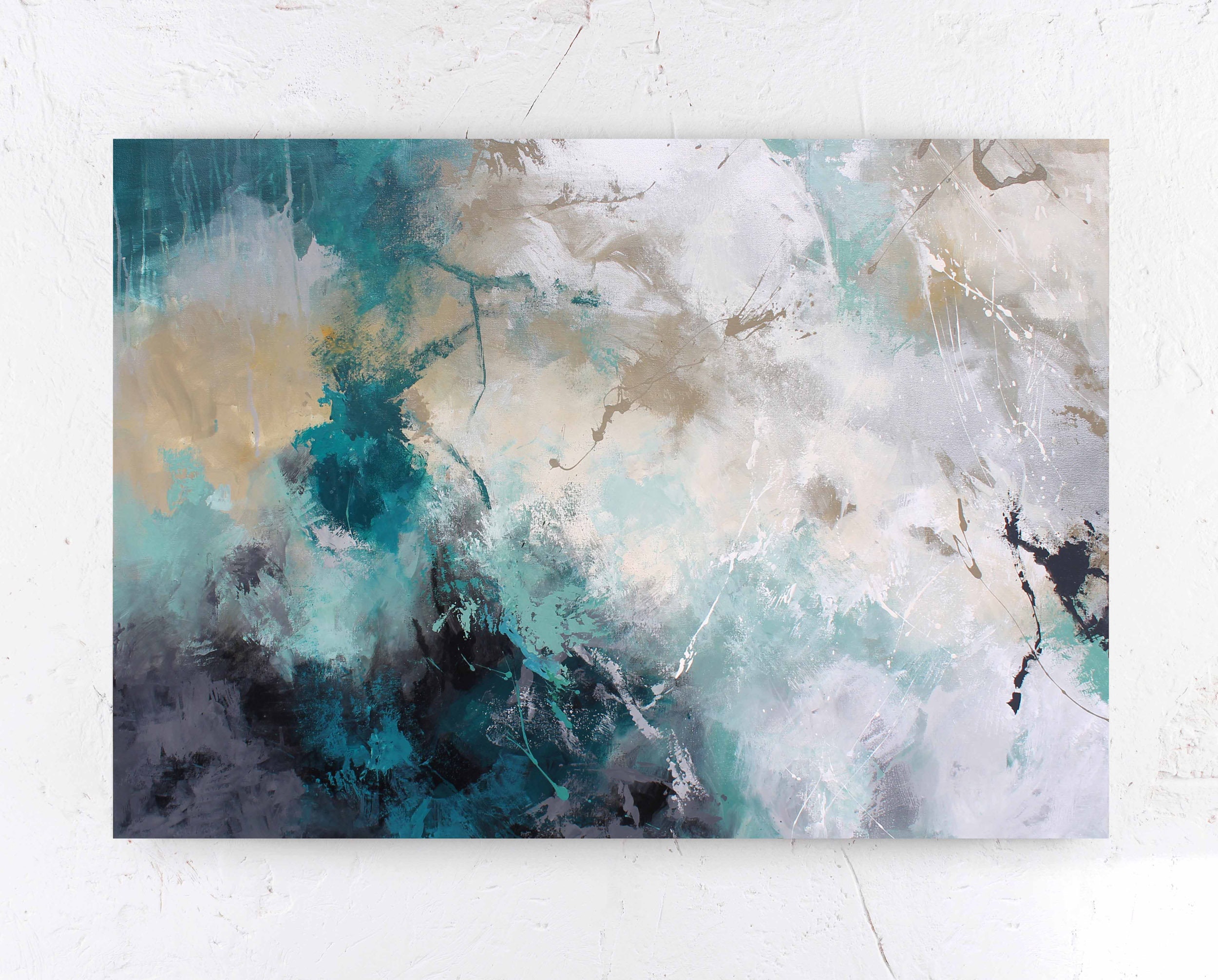 Original moderne Acryl abstrakte grün Smaragd grau schwarz | Etsy