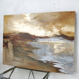 ブラウンゴールドのアートワーク | ブラウンとゴールドのリビングルームの装飾 | クリームゴールドとグレーの壁の装飾 | ベージュゴールドブラウンの抽象画 | カラブリア 2