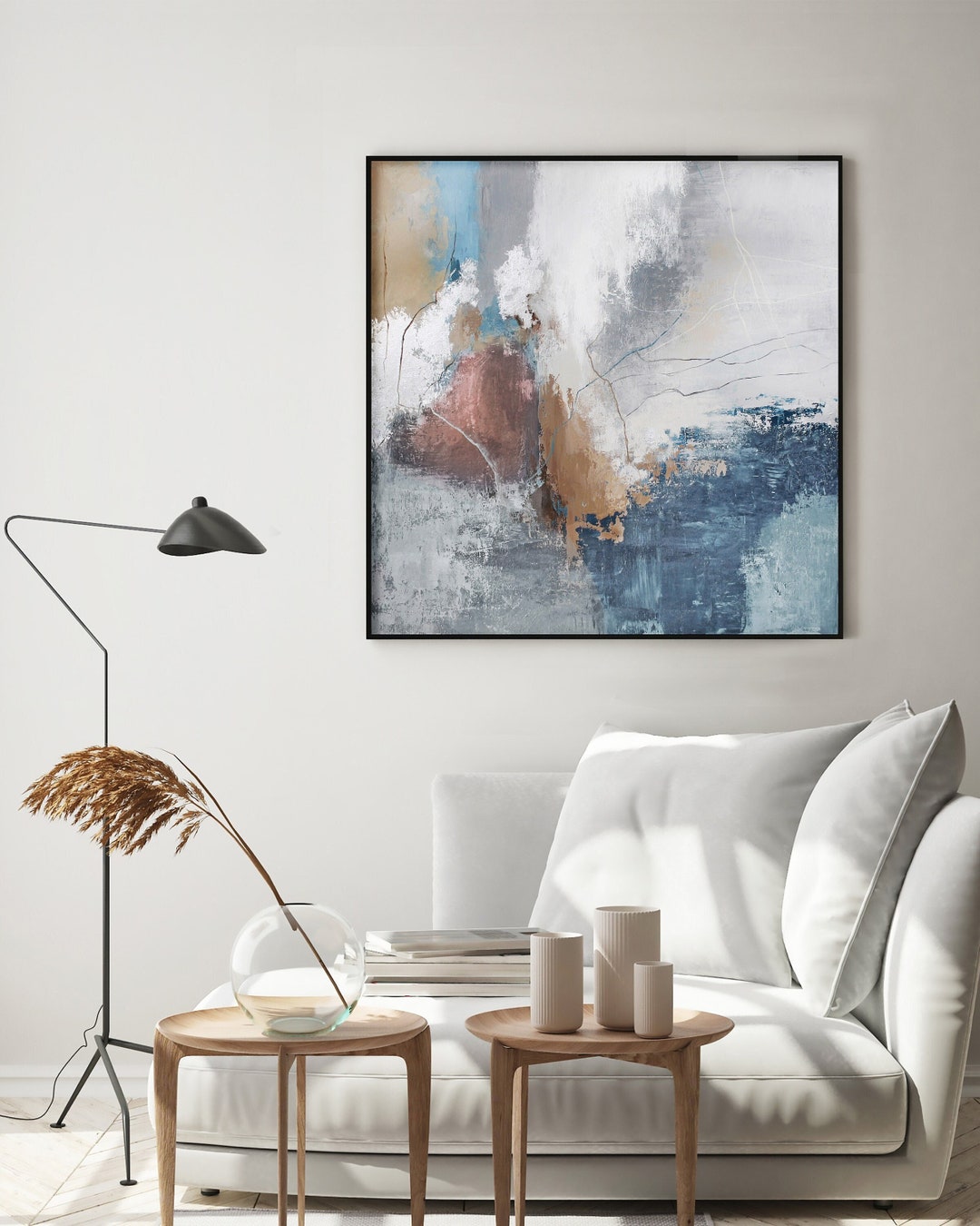 Painting Blue Silver Brown Abstract Painting Blue Silver Wall Etsy