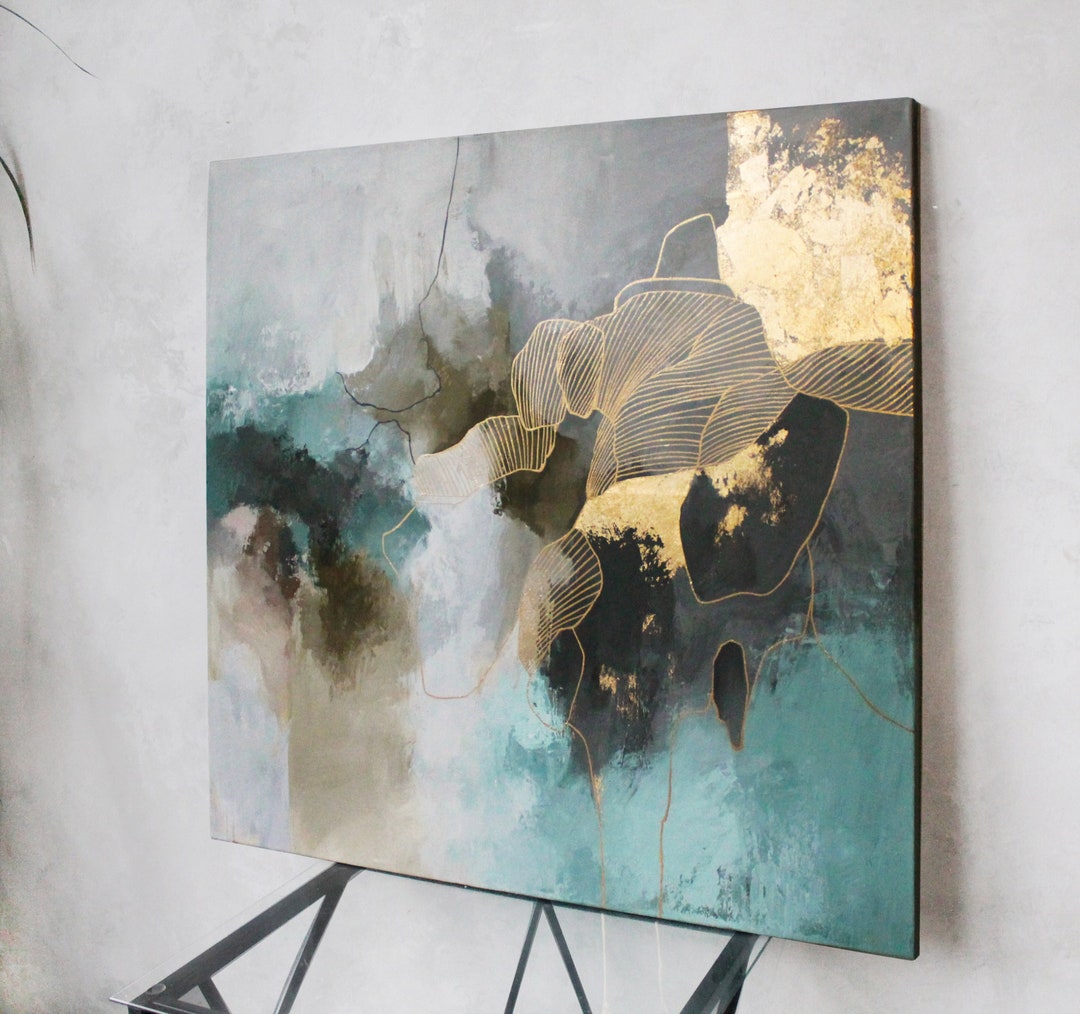 Teal Wall Art Abstract Painting Teal Abstract Teal Art Etsy