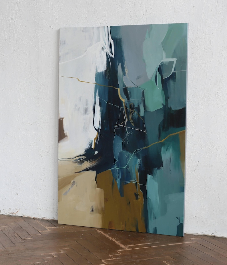 Teal Abstract Painting | Original Canvas Art | Dark Teal Wall Art ...
