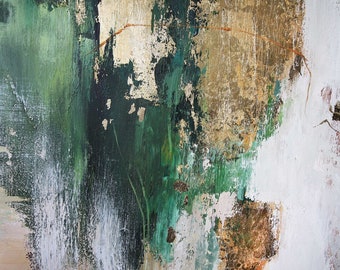 緑の抽象画 | 緑と金の絵画 | 緑と金の壁アート | エメラルドグリーン