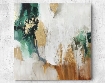 緑の抽象画 | 緑と金の抽象画 | 緑と金の絵画 | エメラルドグリーンの