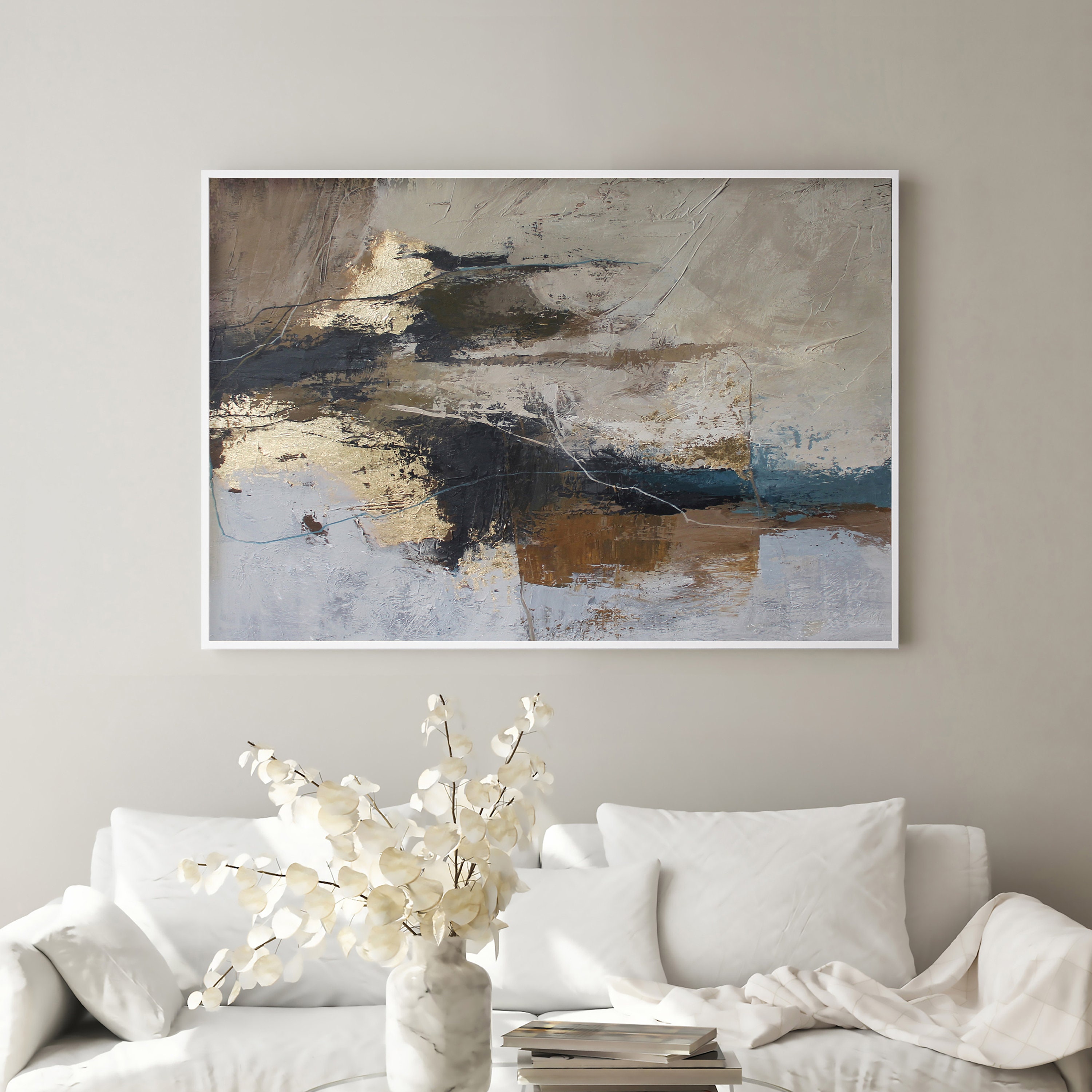 青と茶色のキャンバスアート | 抽象画 ブラウン ゴールド ベージュ