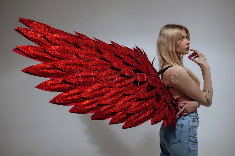 Red Wings, Big Angel Wings Red Sparkle Wings for Adult Cosplay Costume