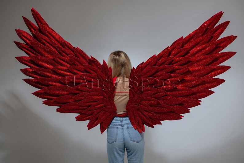 Red Wings, Big Angel Wings Red Sparkle Wings for Adult Cosplay Costume