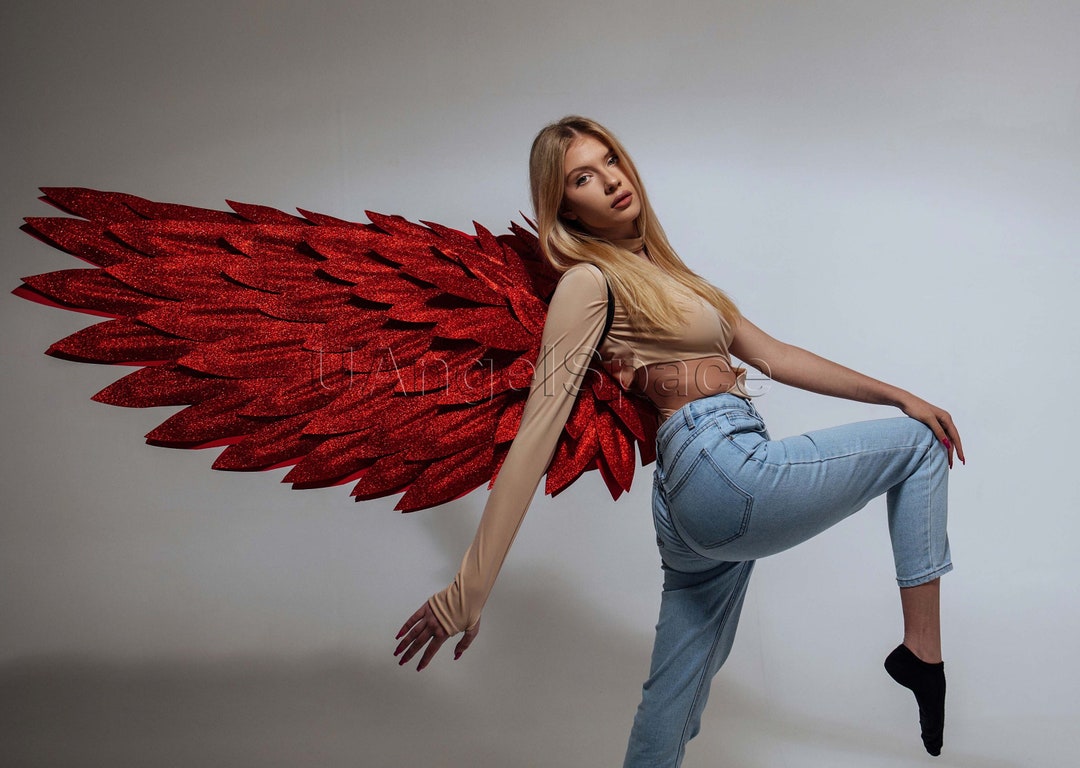 Red Wings, Big Angel Wings Red Sparkle Wings for Adult Cosplay Costume
