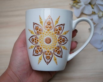 Mandala mug hand-painted, coffee mug painted, mandala mug painted, gift