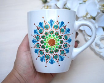 Mandala coffee mug hand painted, ceramic, favorite mug, special gift