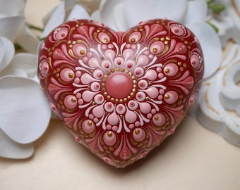Mandala Heart, Artificial Stone, Decoration, Gift, Mandala Stone, Meditation, Rock Painting, Dot Painting, Heart Stone, Dot Art