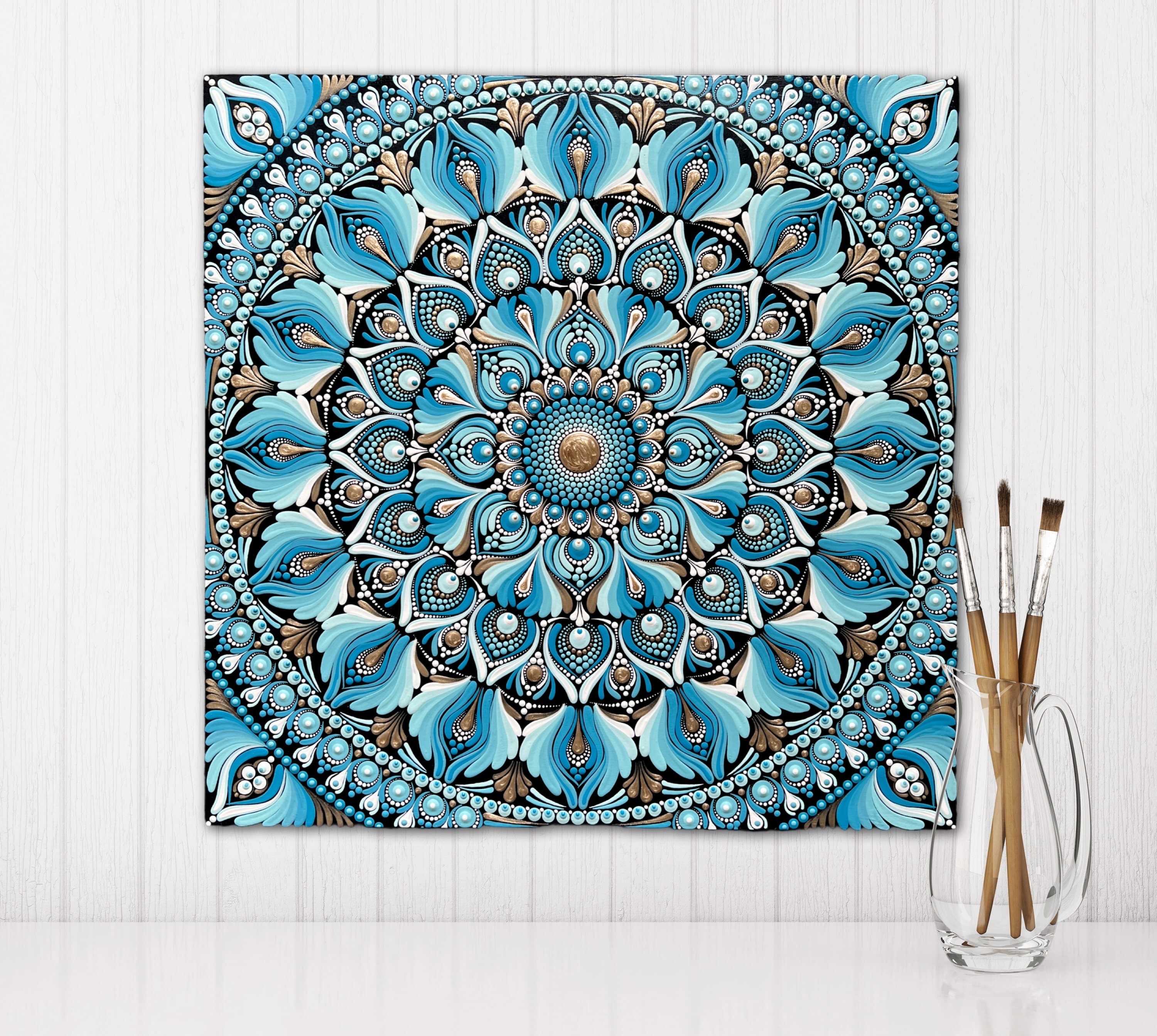 40 Cm Mandala Painting on Wood Canvas, Acrylic Painting | Hand