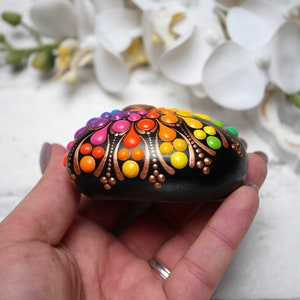 Mandala stone heart rainbow hand-painted, painted stones, decoration, dot art heart image 6