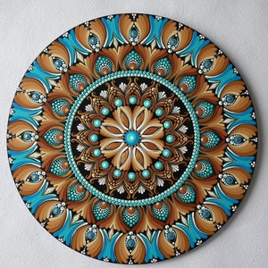 35 cm Mandala on wood hand painted | Wood canvas acrylic painting | Home decor | Wall hanging artwork | Boho art on wood | Dot art mandala