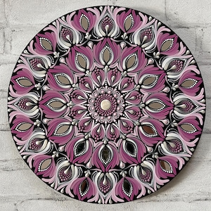 35 cm Mandala wooden canvas with mirrors acrylic painting | Wall hanging hand-painted | Wall decoration | Meditation | Mandala art on wood
