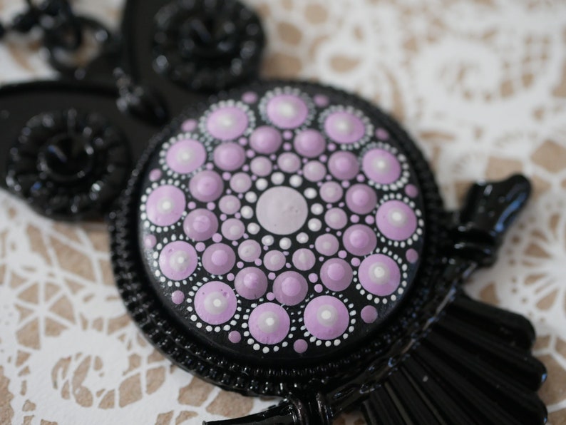 mandala dotpainting unique jewelry Handpainted chain pendant owl gift