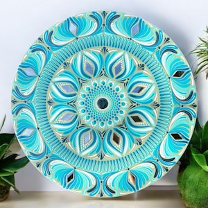 35 cm Mandala wooden canvas with mirrors acrylic painting | Wall hanging hand-painted | Wall decoration | Meditation | Mandala art on wood