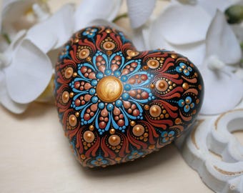 Mandala Heart, Artificial Stone, Decoration, Gift, Mandala Stone, Meditation, Rock Painting, Dot Painting, Heart Stone, Dot Art