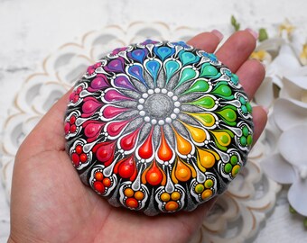 Mandala Stone Rainbow | decoration, gift | painted stones | painted stones | Mandala Art | painted rock | Meditation | glitter