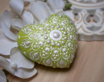 Mandala Heart, Artificial Stone, Decoration, Gift, Mandala Stone, Meditation, Rock Painting, Dot Painting, Heart Stone, Dot Art