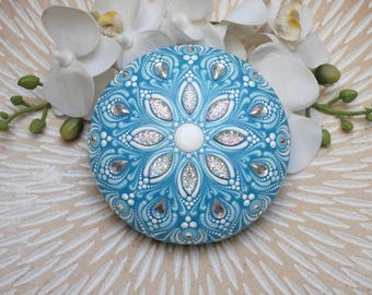 Mandala stone with rhinestones | painted stones | colorful decoration | meditation stone | decorative hand-painted stone | rock painting | decor