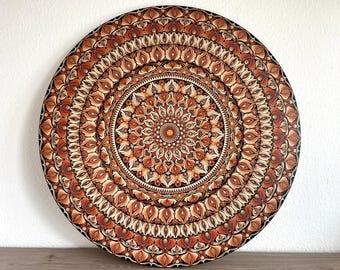 90 cm mandala painting, hand-painted, mandala artwork, meditative painting, terracotta mandala wall art on wood