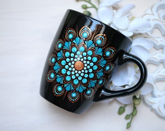 Mandala coffee mug hand painted, ceramic, favorite mug, special gift