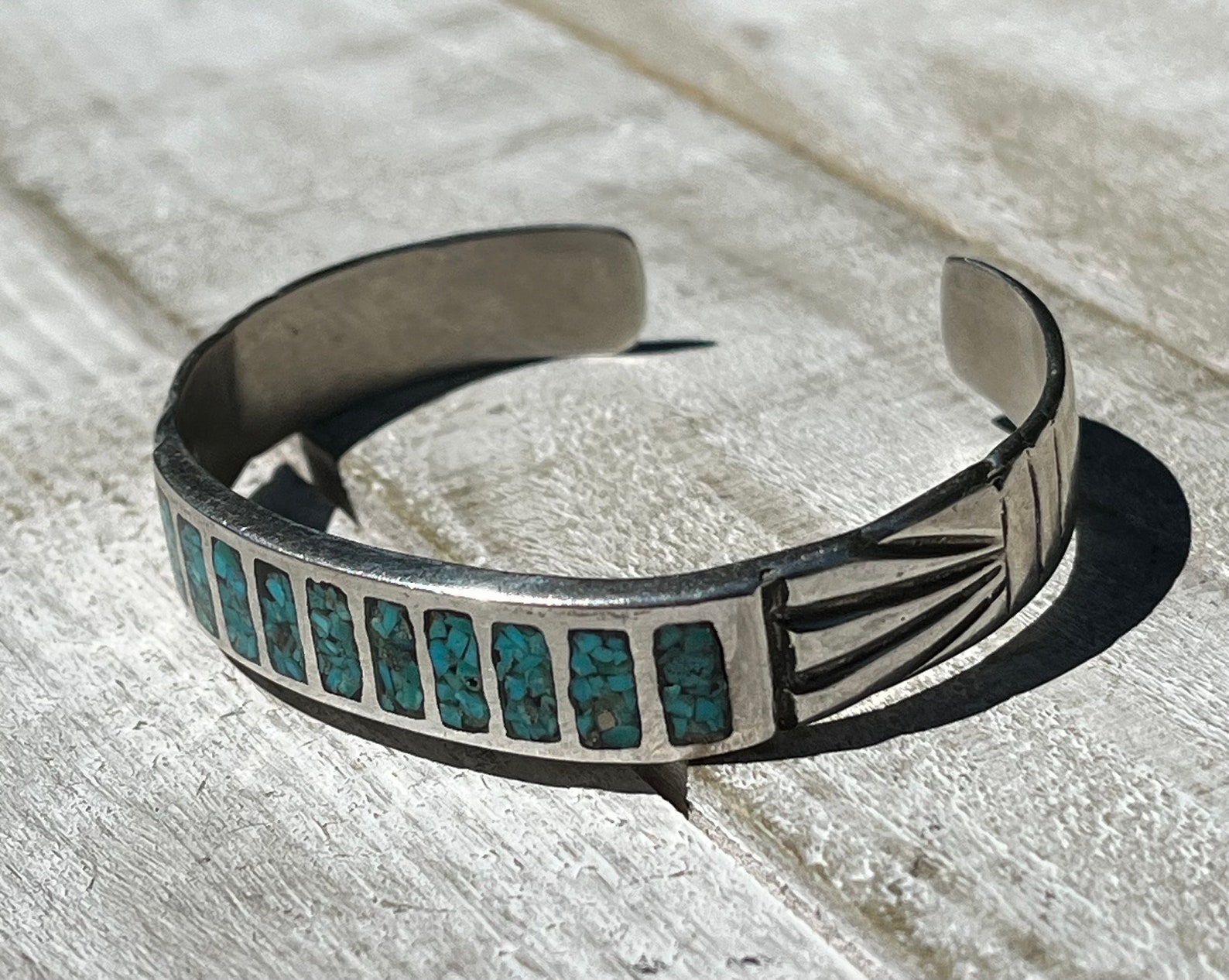 Vintage Native American Zuni Sterling Silver Turquoise Inlay Cuff ...